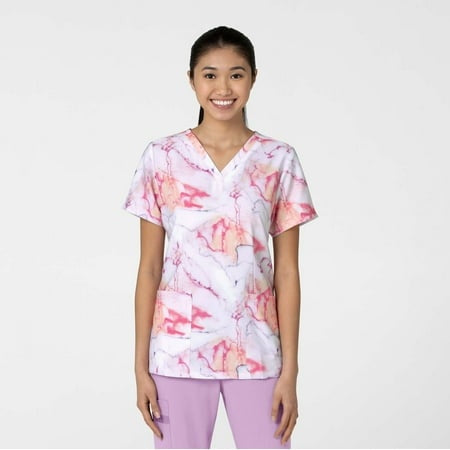 WonderWink Women's Fitted 3-Pocket V-Neck Print Scrub Top #6657INDPWWK