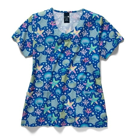 Zoe & Chloe Performance V-Neck Print Scrub Top #Z12213