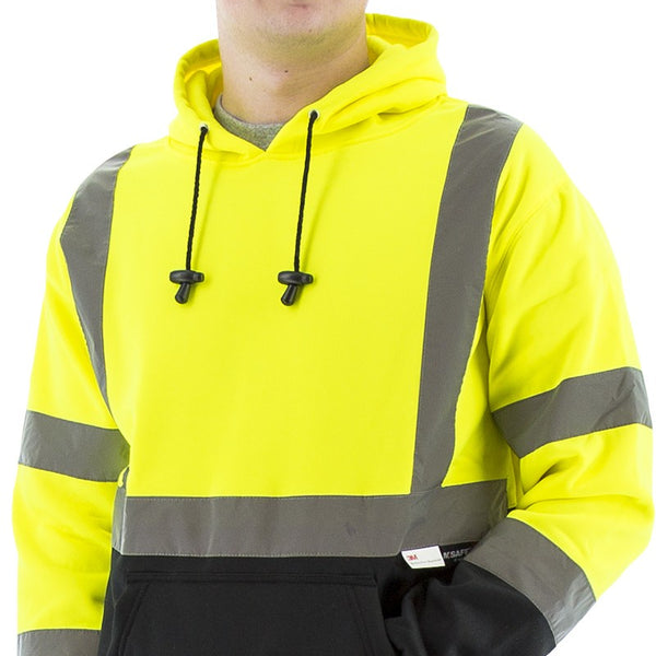 WORK FORCE HI VIS CLASS 3 BLACK BOTTOM PULLOVER HOODIE #8366B