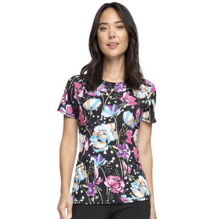 Infinity Women's Painted Petals Round Neck Print Scrub Top