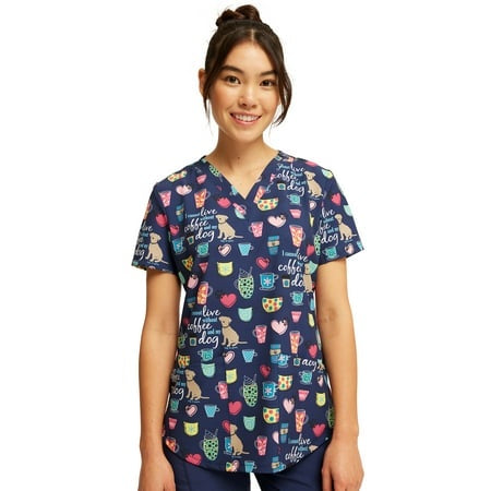 Cherokee Women's Coffee And My DogV-Neck Print Top #CK662OGCDCHE