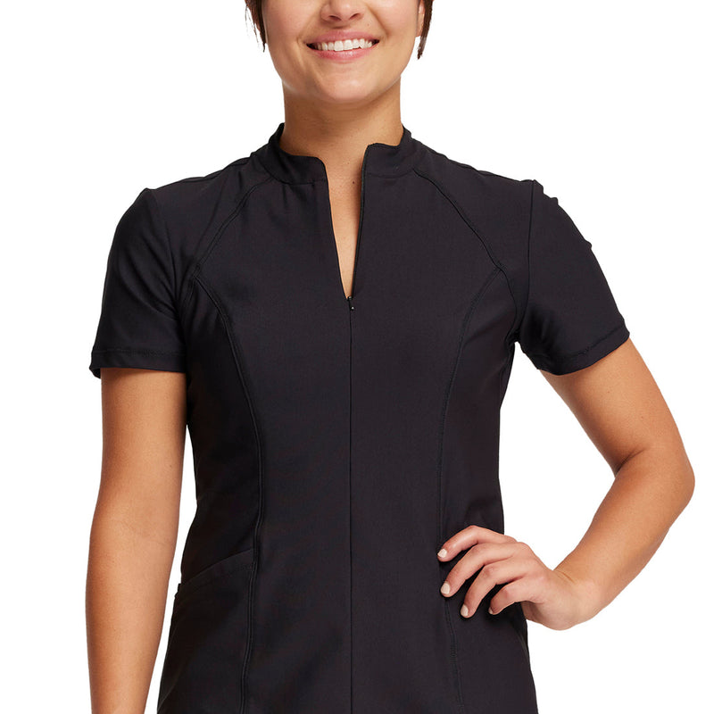 Cherokee Form Women's Partial Zip Front Scrub Top - Black