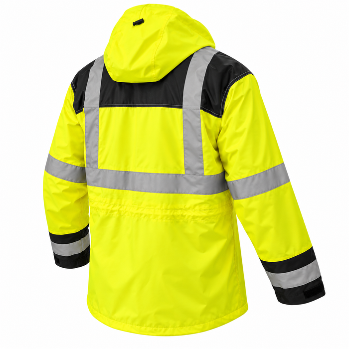 Work Force Men's Hi-Vis Class 3 Black Bottom Rain Jacket