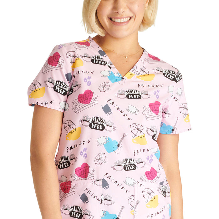 Tooniforms Women's V-Neck Print Scrub Top - Coffee Time