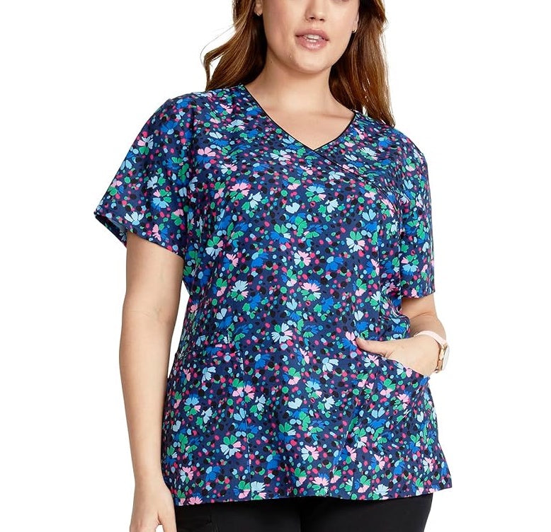 Cherokee Women's Mock Wrap Print Scrub Top