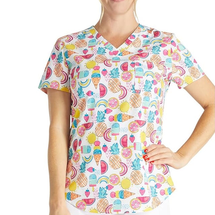 Cherokee Women's V-Neck Tuckable Print Scrub Top