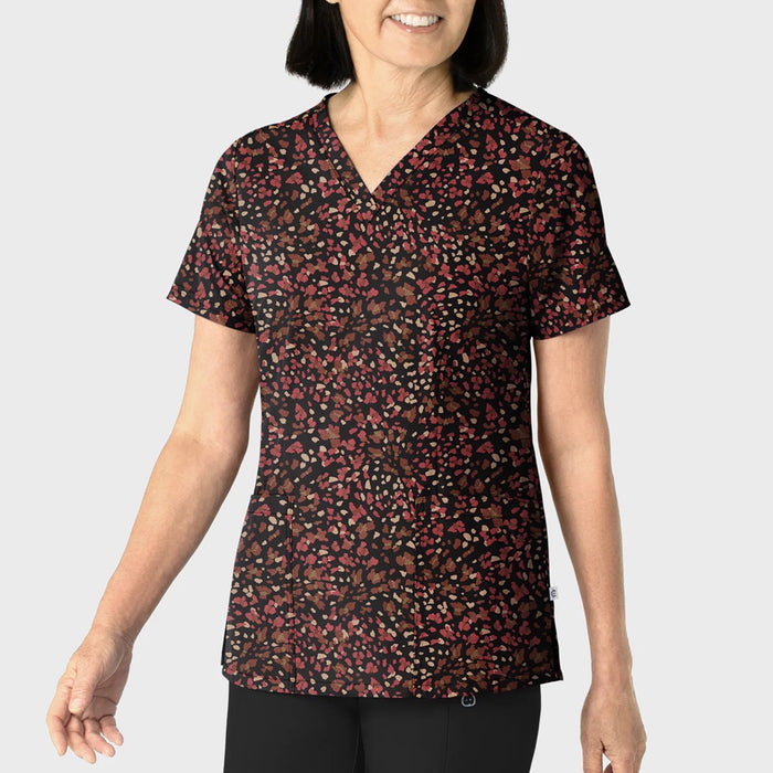 WonderWink Women's Fitted 3-Pocket V-Neck Print Scrub Top