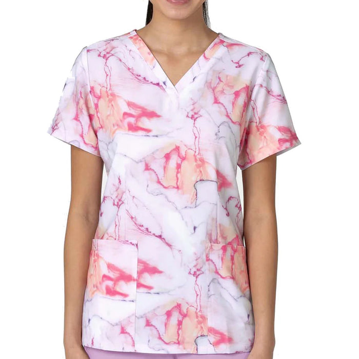 WonderWink Women's Fitted 3-Pocket V-Neck Print Scrub Top