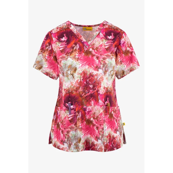 WonderWink Women's Fitted V-Neck Print Scrub Top - Phoenix