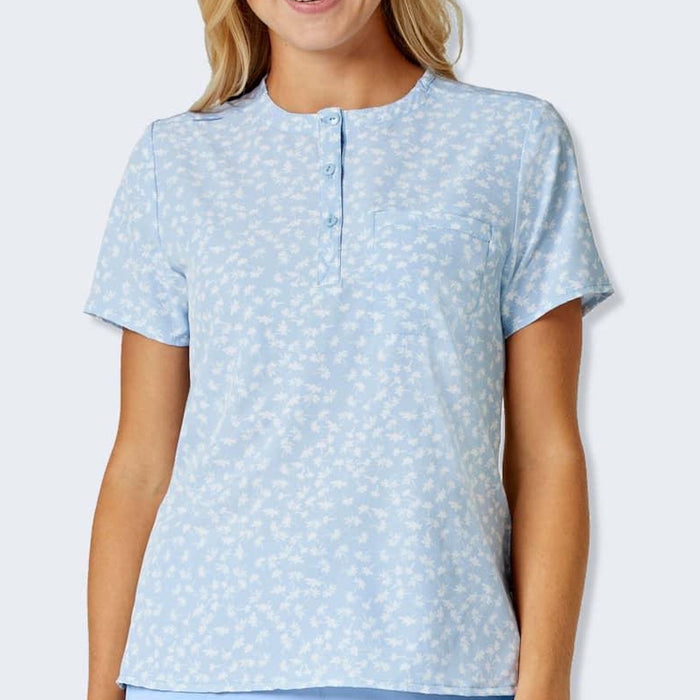 WonderWink Women's Round Neck Tuck-In Print Scrub Top - Micro Daisy
