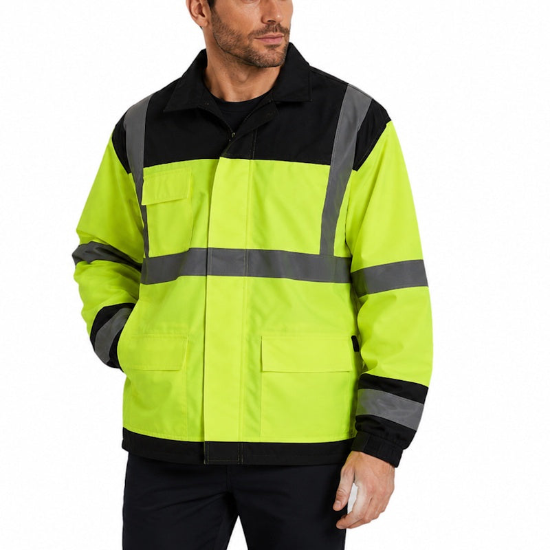 Work Force Men's Hi-Vis Class 3 Black Bottom Rain Jacket