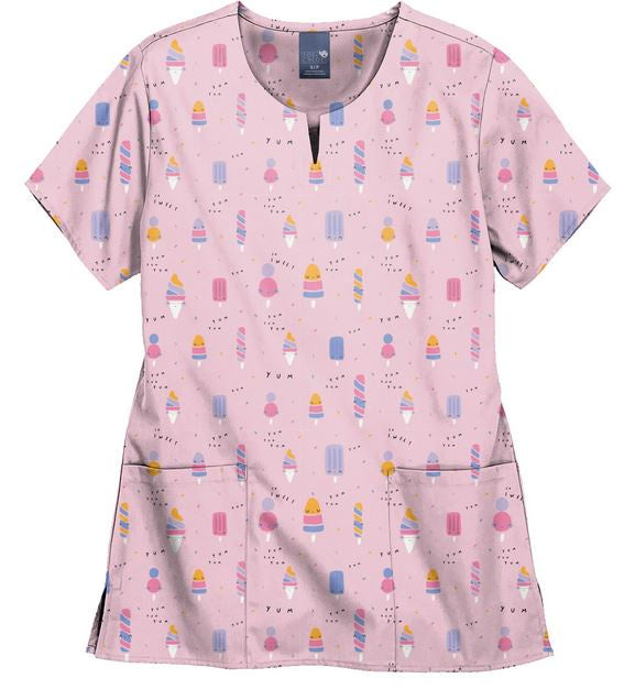 Zoe & Chloe Performance Notch Neck Print Scrub Top